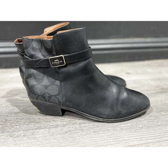 COACH Dean Leather Signature Coated Canvas Black Bootie Size 9B - Picture 3 of 7